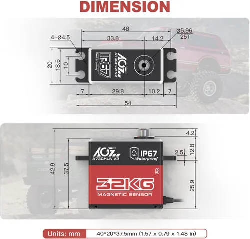 Miniatura 4 de AGFRC Servo RC de alto par de torsión impermeable IP67 de 70.5 lbs - Servo de dirección sin núcleo de engranaje de metal completo para 1/10 RC Car