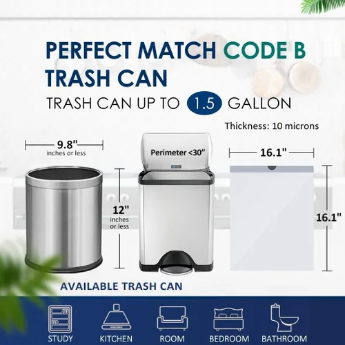 Miniatura 2 de Bolsas de basura pequeñas resistentes con cordón de 1.5 galones, 120 unidades, pequeñas bolsas de plástico para botes de basura de 4.5 a 6 litros