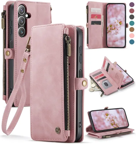 Defencase Funda compatible con Galaxy A13 5G con tarjetero de bloqueo RFID para mujeres y hombres, correa magnética de piel sintética con cierre de