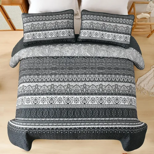 Miniatura 5 de WONGS BEDDING Juego de edredón bohemio tamaño Queen, juego de ropa de cama bohemio negro, colcha ligera para decoración de cama para todas
