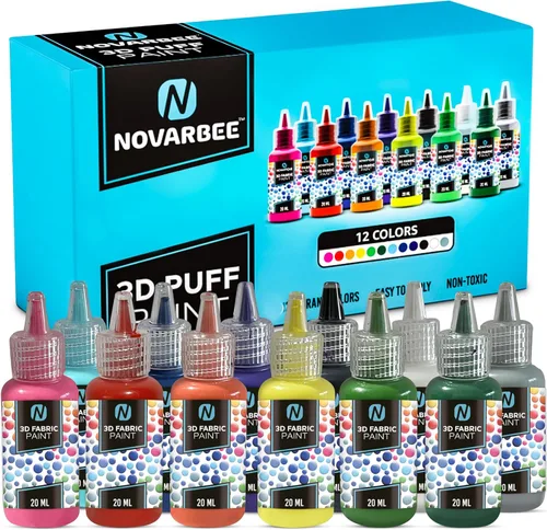 Pintura para Tela, 12 Colores de Pintura Hinchable, 0.67 Oz, Pintura para Tela para Ropa, Bolígrafos Hinchables 3D, Pintura Hinchable para Regular