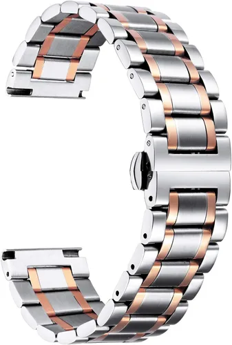 BINLUN - Extensiones de reloj de acero inoxidable de repuesto con extremo recto y curvado, liberación rápida, 6 colores (oro, plata, negro, oro