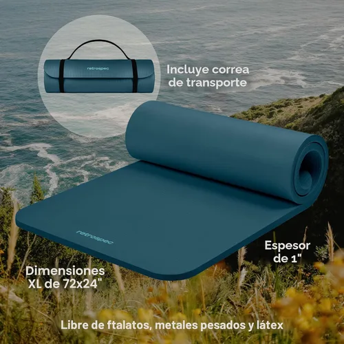 Miniatura 2 de Retrospec Solana - Tapete de yoga de 1 pulgada de grosor con correa de nailon, unisex, antideslizante, para yoga, pilates, estiramiento, ejercicios