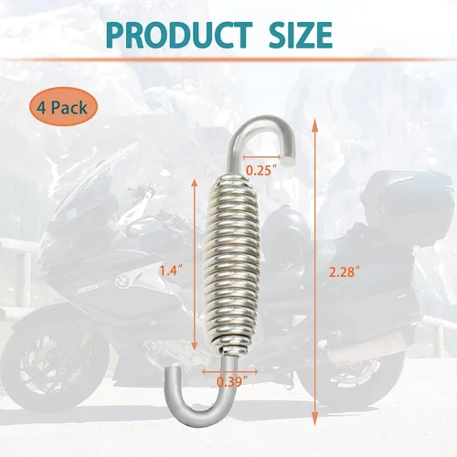 Miniatura 4 de Muelles de motocicleta: Muelles de tubo de silenciador de acero inoxidable con ganchos, 2.283 in para motocicleta, scooter, motos de nieve, ATV