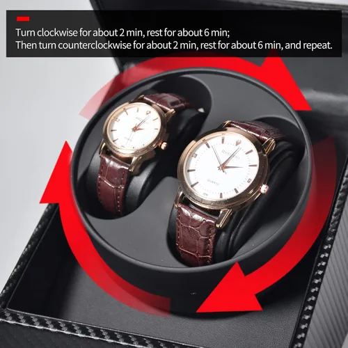 Miniatura 5 de Enrolladores automáticos de reloj para relojes automáticos, caja de bobinadora de reloj doble para hombres y mujeres, caja de almacenamiento