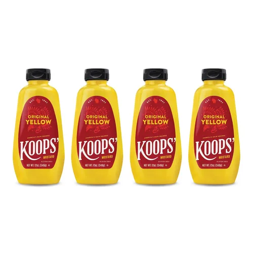 Koops' Mostaza amarilla original – Mostaza gourmet, sin gluten, kosher, fabricada en Estados Unidos, a partir de semillas de mostaza de calidad,