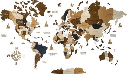 Miniatura 9 de Mapa del mundo de madera, arte 3D, decoración de pared grande, tamaño (M, L, XL) Idea de regalo para cualquier ocasión, arte de pared para el hogar