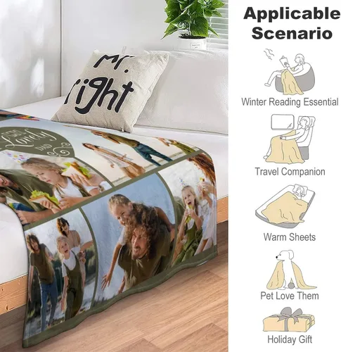 Miniatura 4 de Mantas personalizadas con fotos, manta para el día del padre: fabricada en Estados Unidos, mantas personalizadas con imágenes, manta personalizada