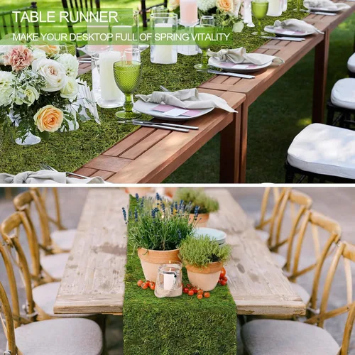 Miniatura 4 de Jutom 2 rollos de camino de mesa de musgo seco de 12 x 40 pulgadas, hoja preservada, verde artificial para manualidades, fiestas, bodas, decoración