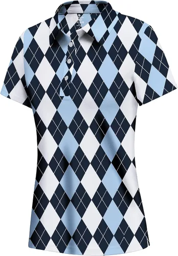 Miniatura 7 de PINSPARK Polo de golf de 4 botones para mujer, UPF 50+, secado rápido, atlético, camiseta de tenis con cuello, ajuste relajado