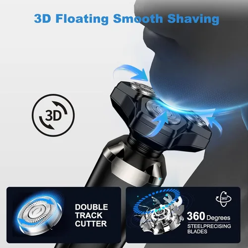 Miniatura 2 de Maquinilla de afeitar eléctrica 4 en 1 para hombres, cabezales flotantes magnéticos, pantalla LED, IPX7 impermeable, bloqueo de viaje y recortadora