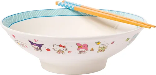 Miniatura 22 de Silver Buffalo Hello Kitty y sus amigos Chococat - Tazón de cerámica para ramen y arroz con palillos, patrón a cuadros, apto para microondas, 20