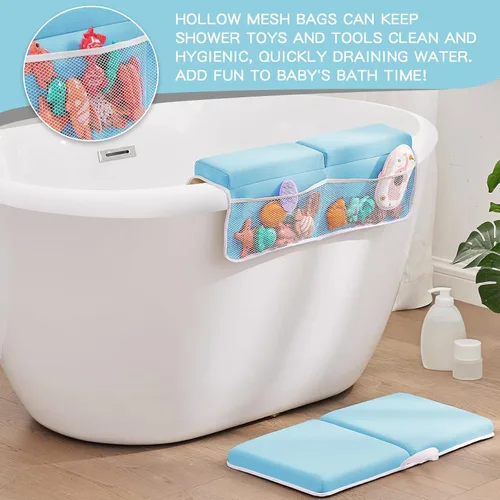 Miniatura 6 de Juego de rodilleras y codos de baño para bebé, almohadilla gruesa y suave de secado rápido para la hora del baño del bebé, espuma viscoelástica Azul