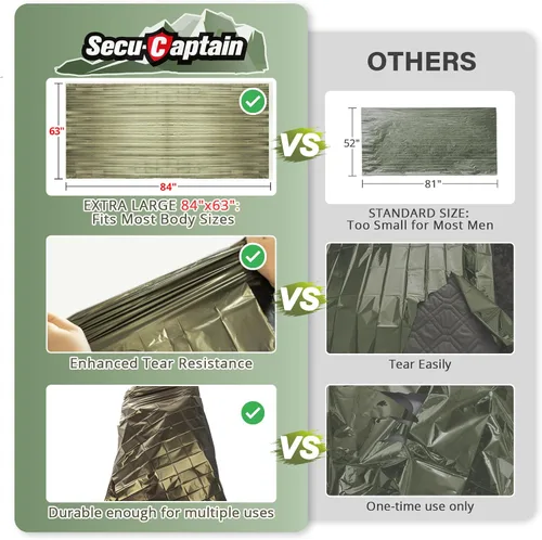 Miniatura 2 de SecuCaptain Mantas térmicas de emergencia de supervivencia: extra grande de 84" x 63" kit de manta de Mylar espacial para exteriores, invierno frío