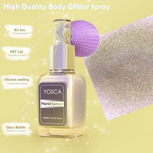 Miniatura 2 de Yosca Spray de polvo iluminador, 0.7 fl oz (0.7 fl oz) cosmético de alto brillo para el cuerpo, polvo de hadas, resaltador de polvo brillante
