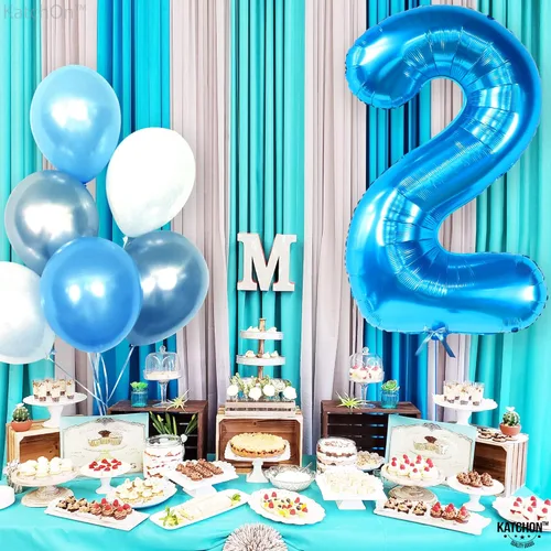 Miniatura 6 de KatchOn, Globo grande azul número 2 de 40 pulgadas Decoraciones de cumpleaños de Baby Shark para niño de 2 años Globo azul número 2 Globo