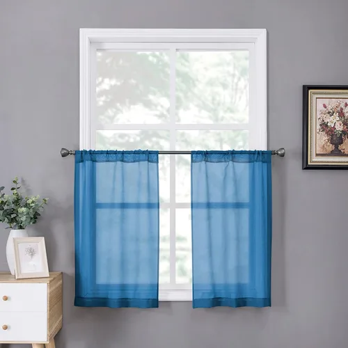 Miniatura 53 de Tollpiz - Juego de 2 paneles de cortinas de velo traslúcidas para media ventana, cortas, con textura de lino y bolsillo para cortinero, filtran