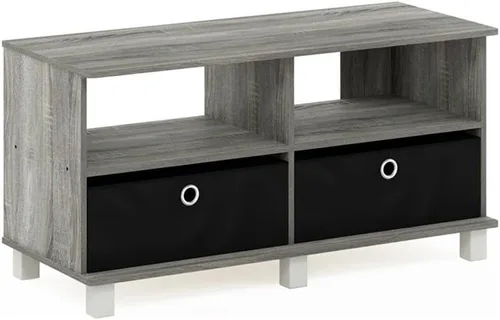 Furinno Andrey - Centro de entretenimiento con cajones, roble francés gris/negro