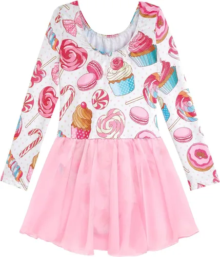 Miniatura 43 de EQSJIU Leotardo de baile de manga larga para niñas, vestido de ballet brillante con copo de nieve, tutú con falda tutú para niñas