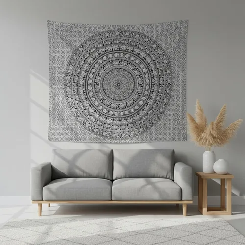 Miniatura 34 de Craft Trade - Tapiz de algodón indio con mandala para pared, decoración estética boho hippie para sala de estar, meditación y dormitorio - Amarillo