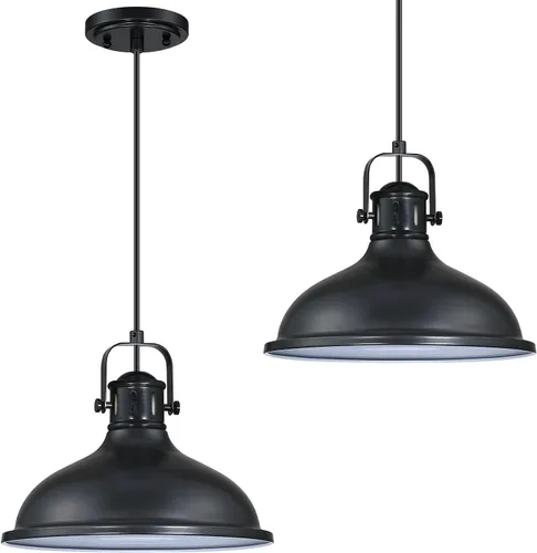 Miniatura 12 de Paquete de 2 lámparas LED de 12 pulgadas, 1 lámpara colgante industrial vintage, lámparas de araña de metal con acabado de níquel cepillado, lámpara