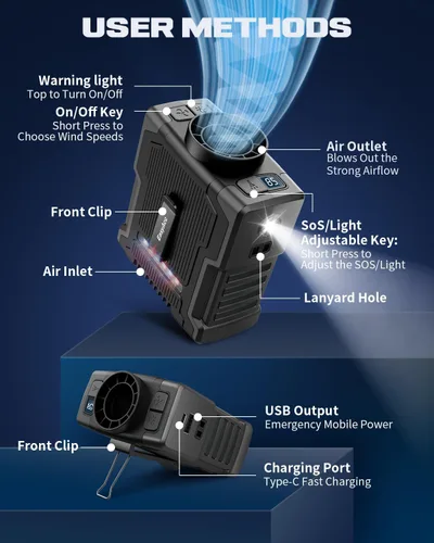 Miniatura 5 de EasyAcc - Ventilador de cintura portátil, ventilador personal portátil 5 en 1 con LED y ventilador de cuello de 10000 mAh y ventilador