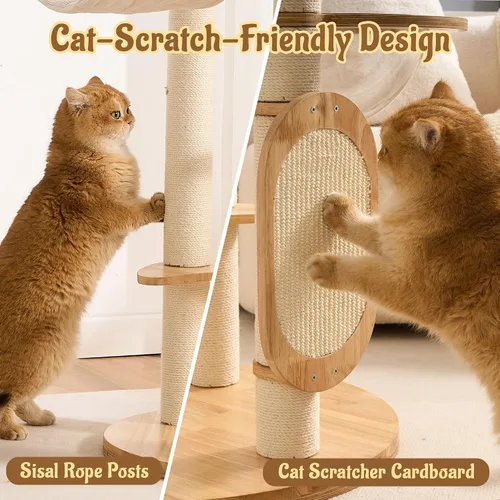 Miniatura 7 de Moderno árbol de madera maciza para gatos de interior de hasta 15 libras, torre para gatos de 49 pulgadas de alto con postes rascadores y rascador