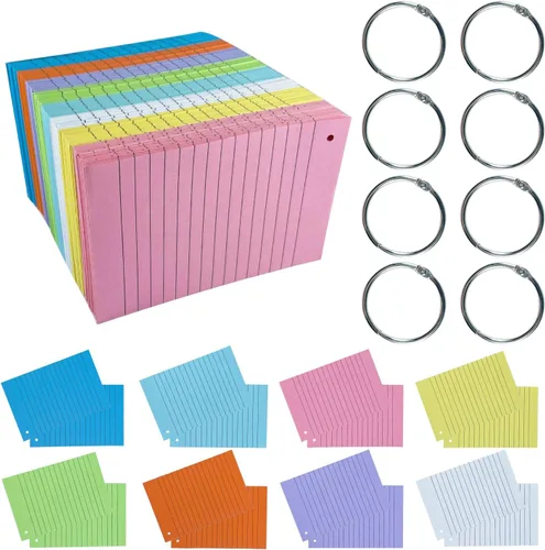 Miniatura 5 de TFLFL Tarjetas de índice de 4 x 6 pulgadas, 600 tarjetas flash con anillos, 8 colores, tarjetas de índice rayadas, tarjetas flash rayadas