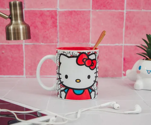 Miniatura 7 de Sanrio - Taza de cerámica de Hello Kitty Allover Faces Taza de café grande sin BPA para expreso, té, capacidad para 20 onzas