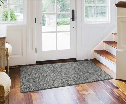 Miniatura 10 de Liora Manne Savannah Grid - Alfombra de lana para interiores, color carbón, 5 pies x 7 pies 6 pulgadas, color gris y negro Gris carbón y negro