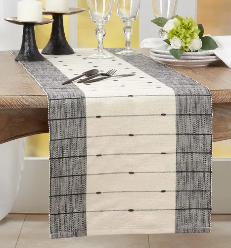 Miniatura 3 de Saro Lifestyle Camino de mesa de rayas finas, negro/blanco, 16"x72