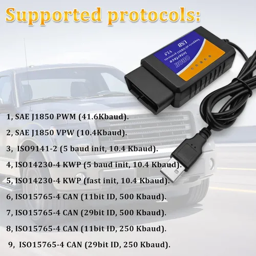 Miniatura 6 de Adaptador de cable de diagnóstico OBDII USB V1.5 Escáner OBD2 para múltiples marcas CAN-Bus para Windows, escáner de fallas de coche OBDII, tester