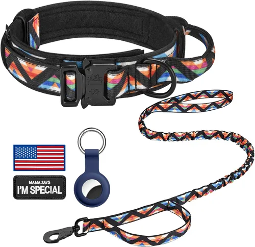 Miniatura 21 de DAGANXI Collar táctico para perro, collar ajustable de nailon para entrenamiento militar con asa de control y hebilla de metal pesado para perros