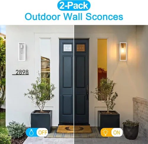 Miniatura 5 de VerRon Paquete de 2 faroles de pared para exteriores, apliques de pared impermeables para exteriores con pantallas de cristal, luces blancas