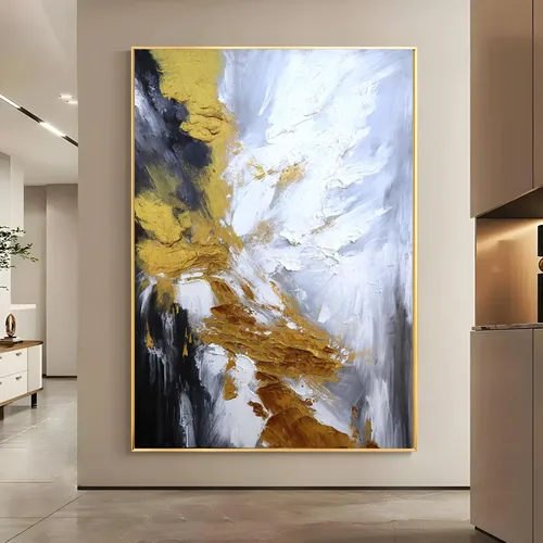 Miniatura 7 de Lienzo abstracto enmarcado con textura 3D para oficina, pintura al óleo abstracta azul pintada a mano para sala de estar, decoración de pared grande