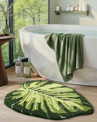 Miniatura 5 de DEXI Leaf - Alfombras de baño Monstera, 23.5 x 31.5 pulgadas, suaves, esponjosas y lindas con parte trasera antideslizante, alfombra de baño lavable