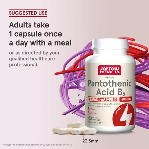 Miniatura 7 de Jarrow Formulas Ácido pantoténico B5 500 mg – 100 cápsulas vegetales – Vitamina B esencial – Producción de energía y apoyo al metabolismo – 100