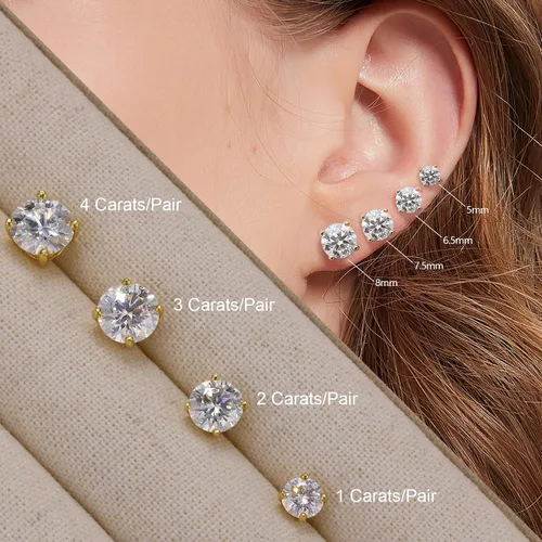 Miniatura 4 de BREN Aretes de moissanita de plata de ley S925 con diamantes de imitación de oro blanco de 18 quilates, aretes de moissanita para hombre, color D