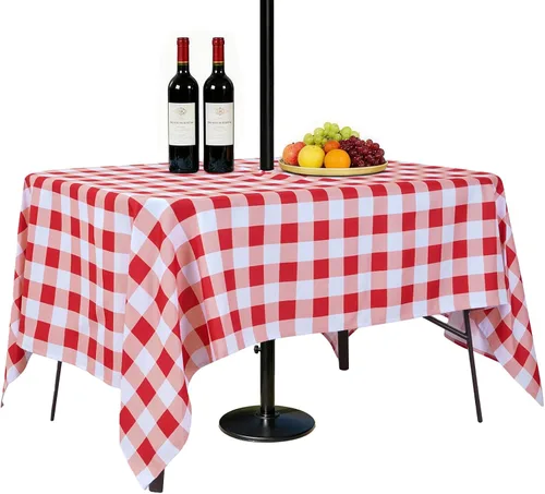Miniatura 14 de SquarePie Mantel redondo de 60 pulgadas para exteriores con agujero para sombrilla y cremallera, mantel de poliéster a cuadros lavable a prueba