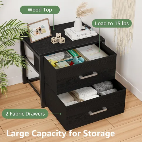 Miniatura 6 de BOLUO Cajones de Almacenamiento Apilables Organizadores de Armario y Almacenamiento de Tela Negro Cómoda de 2 Cajones para Dormitorio Moderno