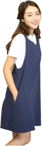 Miniatura 4 de Delantal de algodón y lino estilo japonés con espalda cruzada, con dos bolsillos, estilo X Azul marino