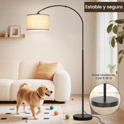 Miniatura 6 de Lámpara de pie regulable, lámpara de pie de arco con atenuador, lámpara de pie negra con pantalla colgante ajustable, luz de lectura alta sobre