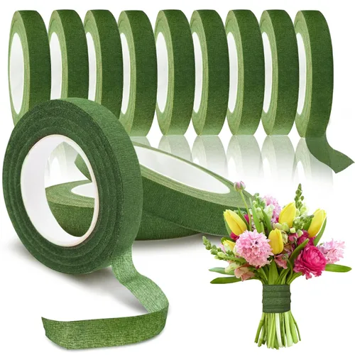 Max Shape 12 rollos de cintas florales de 1/2 pulgada de 30 yardas para envolver tallos de ramos, cinta floral verde para arreglos florales,