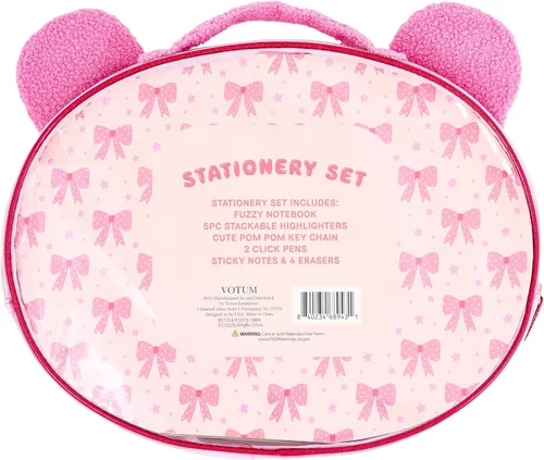 Miniatura 2 de VOTUM Fuzzy Bear - Juego de regalo de papelería para niños, cuaderno de felpa, resaltadores apilables, bolígrafos de clic, notas adhesivas