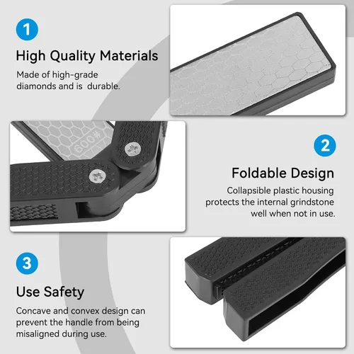 Miniatura 9 de Piedra de afilar cuchillos plegable, afilador de doble cara, afilador rápido portátil para afilar cuchillos de cocina, tijeras, picador (negro)