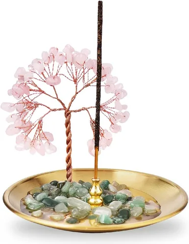 Miniatura 7 de Soporte para incienso para palos, quemador de incienso de piedra de cristal curativo Árbol del Dinero, recogedor de cenizas para yoga, meditación
