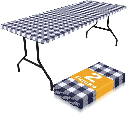 Miniatura 14 de Smiry Mantel de Mesa de Picnic Paquete de 2, Manteles Ajustables Elásticos Impermeables para Mesas Rectangulares de 18 x 72 pulgadas, Mantel