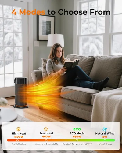 Miniatura 3 de Calentador eléctrico portátil – Calentadores de calor de cerámica PTC de 1500 W de seguridad rápida con control remoto, temporizador, oscilación