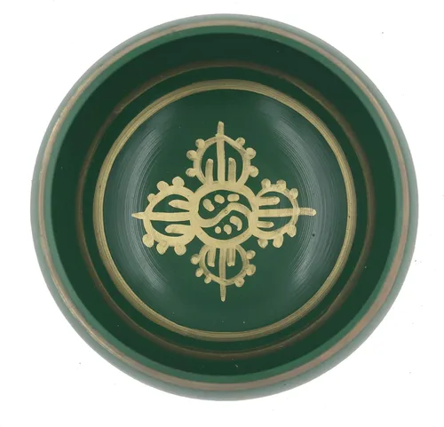 Miniatura 4 de DharmaObjects Juego completo de cuenco tibetano de meditación Om Mani Padme Hum (XL, verde)