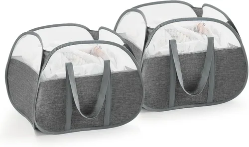 Miniatura 8 de TECHMILLY Cesta plegable de malla con asas fuertes, cesta de ropa de gran apertura con bolsillos laterales, cestas de almacenamiento para Negro